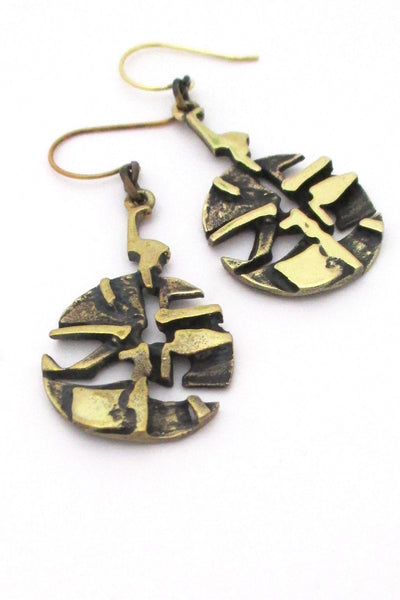 Jorma Laine Finland vintage Scandinavian Modernist bronze drop earrings