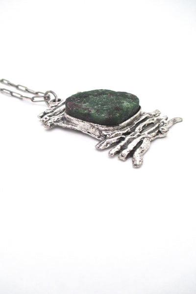 profile vintage brutalist sterling silver ruby-zoisite large pendant necklace on original chain