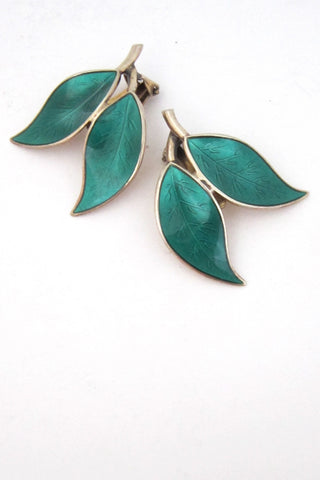 David-Andersen Norway vintage sterling enamel leaf earrings by Willy Winnaess