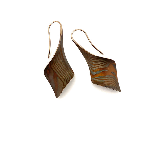 mokume gane silver & 18k gold spiral drop earrings ~ Stephen LeBlanc