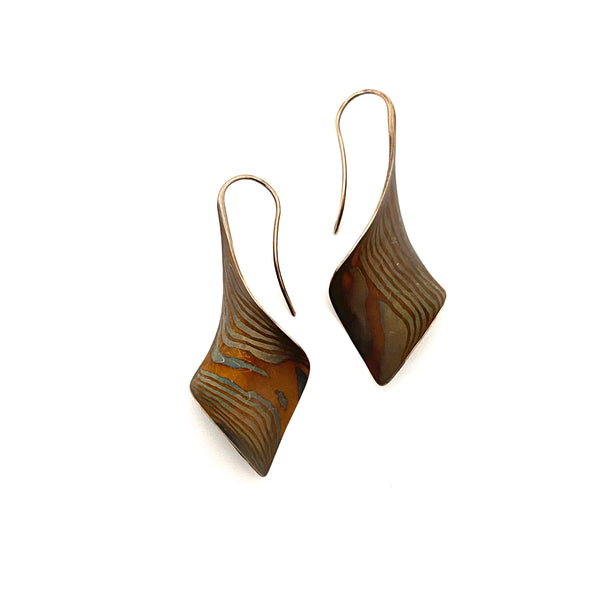 mokume gane silver & 18k gold spiral drop earrings ~ Stephen LeBlanc