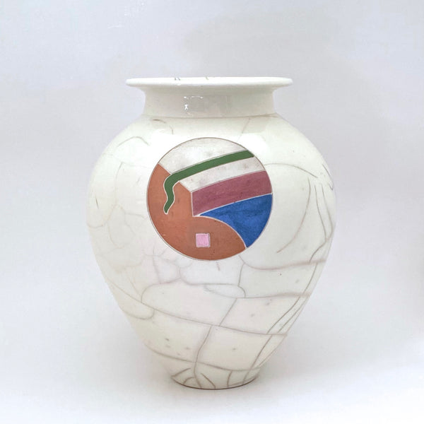 profile Peter Powning Canada large raku fired ceramic vase signed dated 1986 vintage Canadian pottery