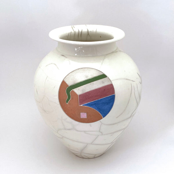 Peter Powning large ceramic raku vase ~ 1986